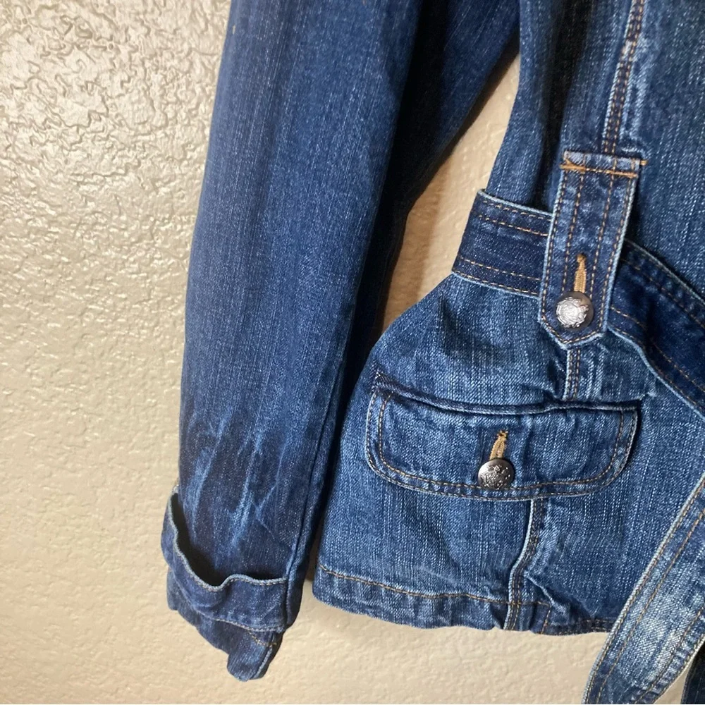 Lauren Ralph Lauren VTGE‎ Y2K Size Medium Denim Belted Blazer Jacket Button - Picture 9 of 15